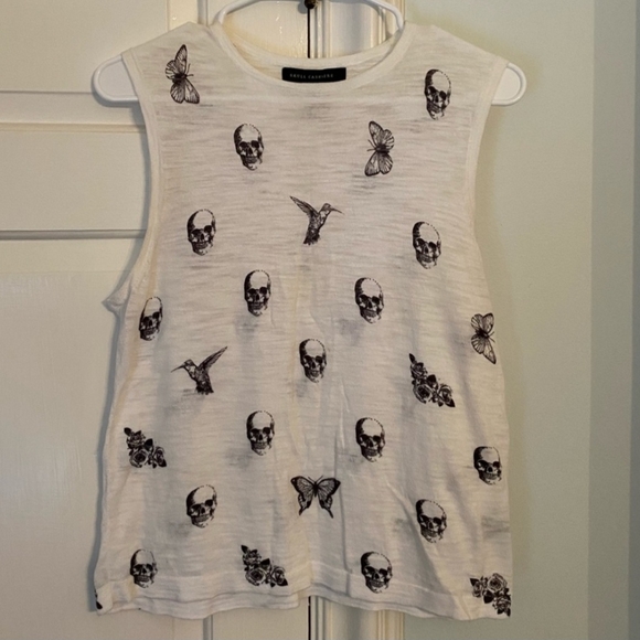 Skull cashmere sleeveless butterfly top white with print size XS - Picture 5 of 5